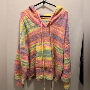 Multicolor Striped Knit Hoodie